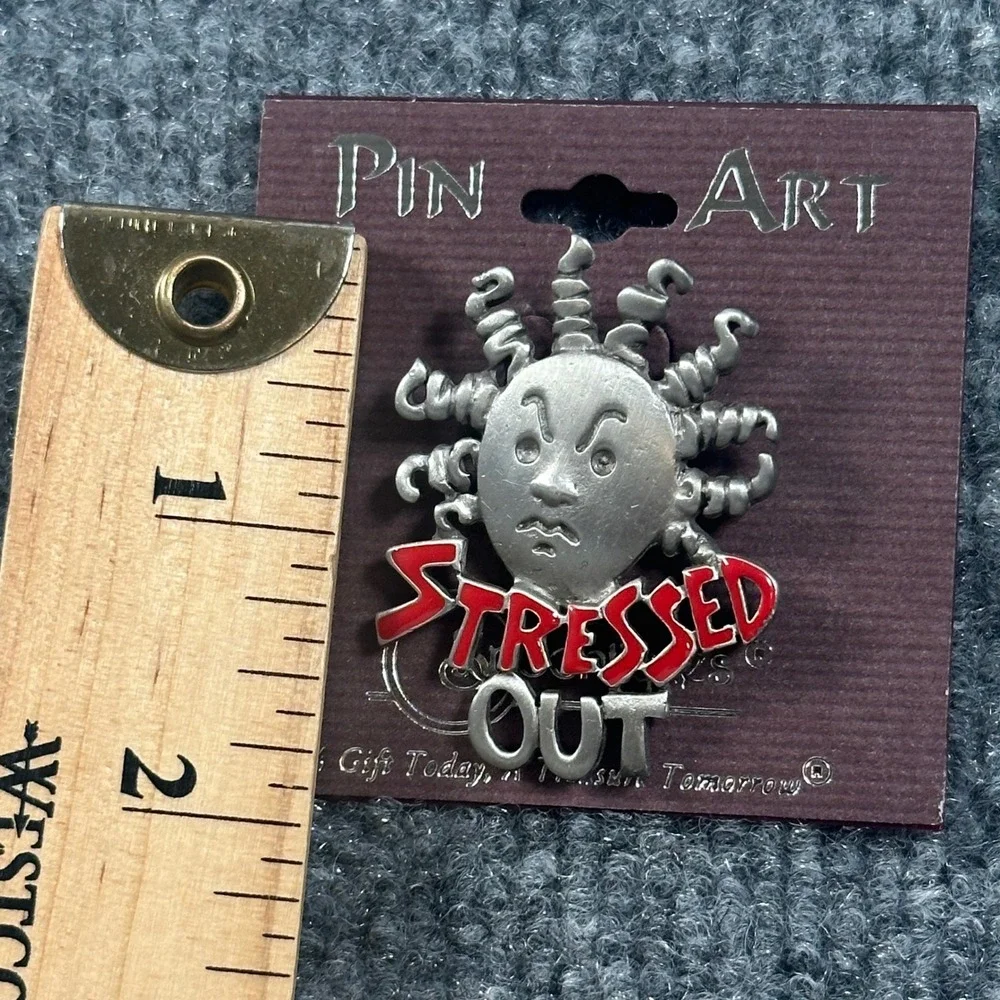 Vintage Stressed Out Pewter Brooch Pin Made in‎ USA